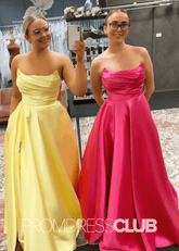 Odelia |Long Hot Pink Prom Dresses Shops With A Line Strapless Satin Long Formal Gown - Price #price_variant_lowest# - Hot Pink - PromDressClub